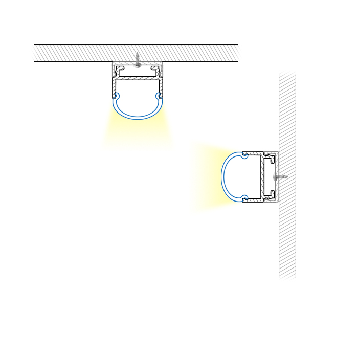 Surface Mounted Light Diffuser Aluminum LED Profile For 15mm Double Row LED Strip Lights Surface Mounted Light Diffuser Aluminum LED Profile For 15mm Double Row LED Strip Lights